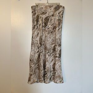 cupcakes & cashmere Brown and Cream Snakeskin Satin Midi Maxi Skirt size S